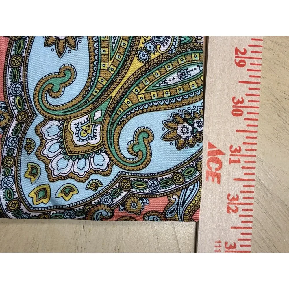 NWT Talbots 100% Silk Skinny Scarf Twilly Paisley Scarf Pink Teal Orange Boho